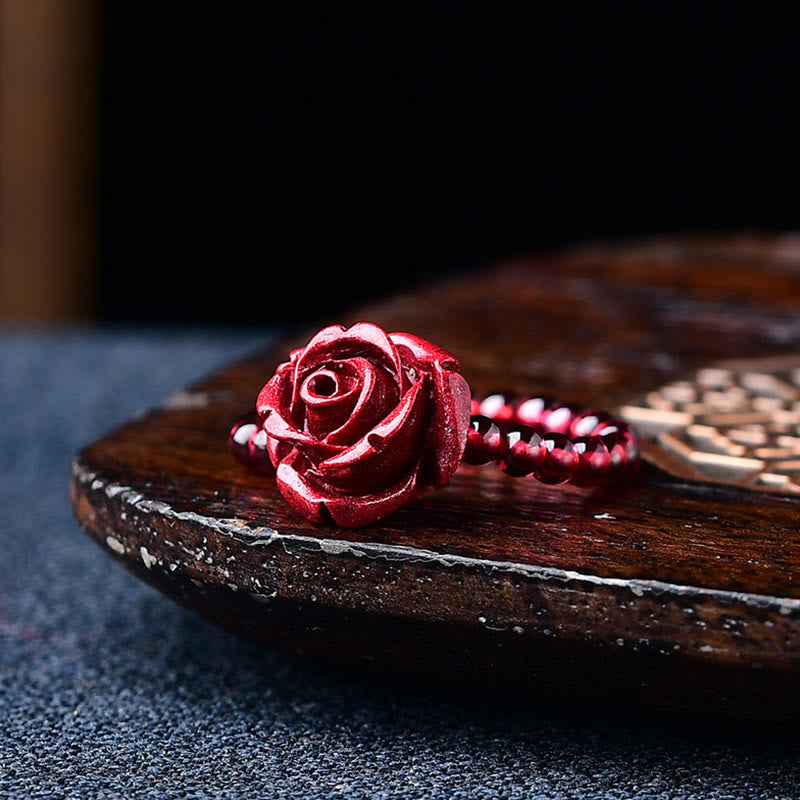 Fortune Jewel Garnet Cinnabar Lucky Bead PiXiu Om Mani Padme Hum Rose Protection Ring