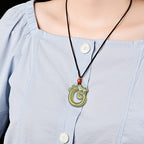 Fortune Jewel White Jade Cyan Jade Dragon Protection Necklace String Pendant Fortune Jewel