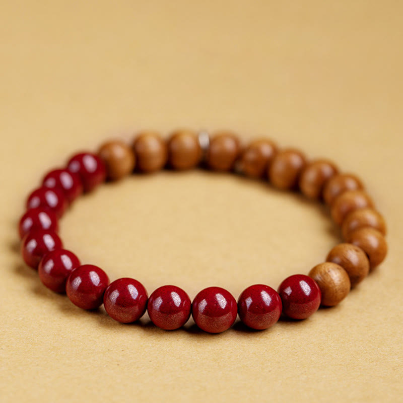 Fortune Jewel 925 Sterling Silver Peach Wood Cinnabar Ward Off Evil Spirits Bracelet