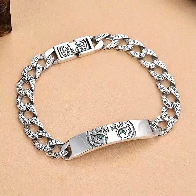 Fortune Jewel Tiger Tang Dynasty Flower Design Copper Luck Chain Bracelet