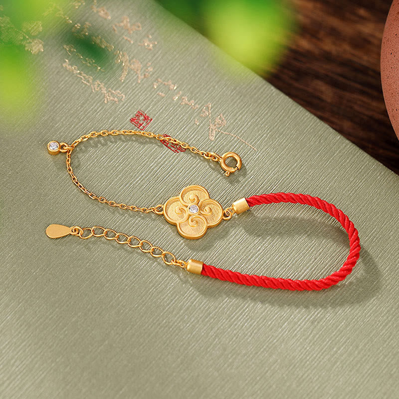 Fortune Jewel 925 Sterling Silver Plated Gold Four Leaf Clover Zircon Luck Bracelet