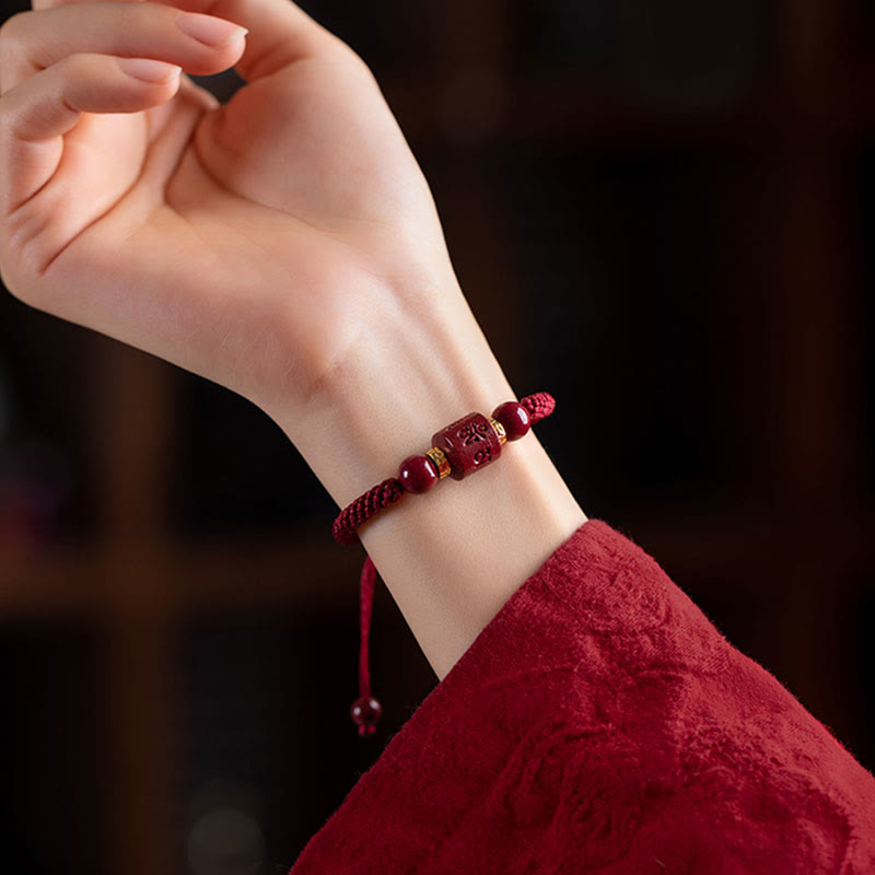 Fortune Jewel Tibet Cinnabar Om Mani Padme Hum Engraved Blessing Braided Bracelet