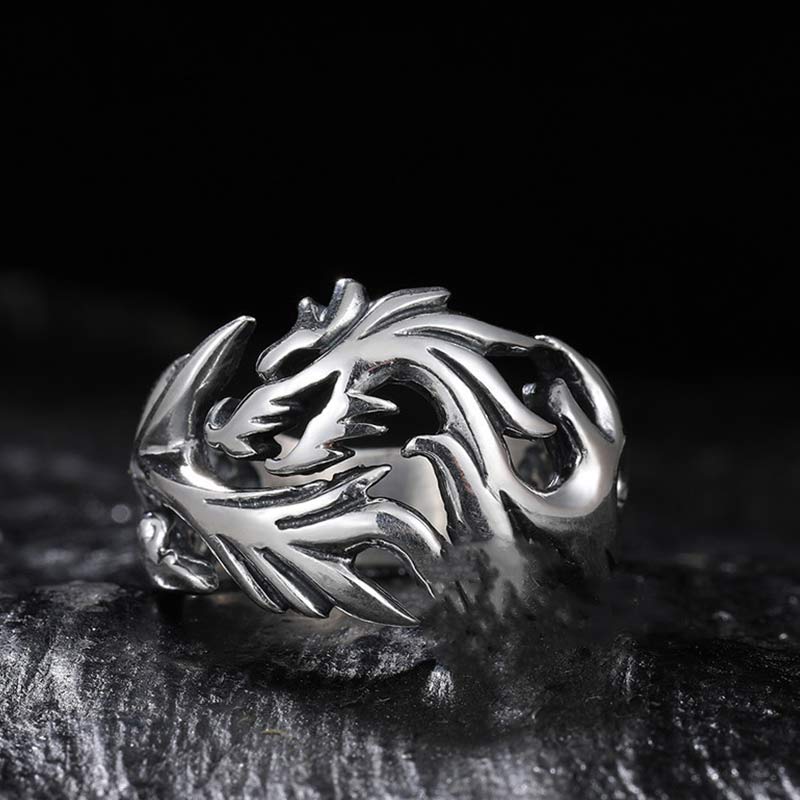Fortune Jewel Dragon Pattern Protection Strength Adjustable Ring Fortune Jewel