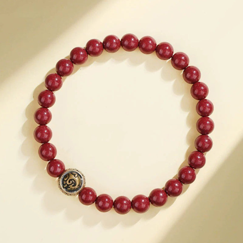 Fortune Jewel 925 Sterling Silver Natural Cinnabar Four Beasts Blessing Bracelet
