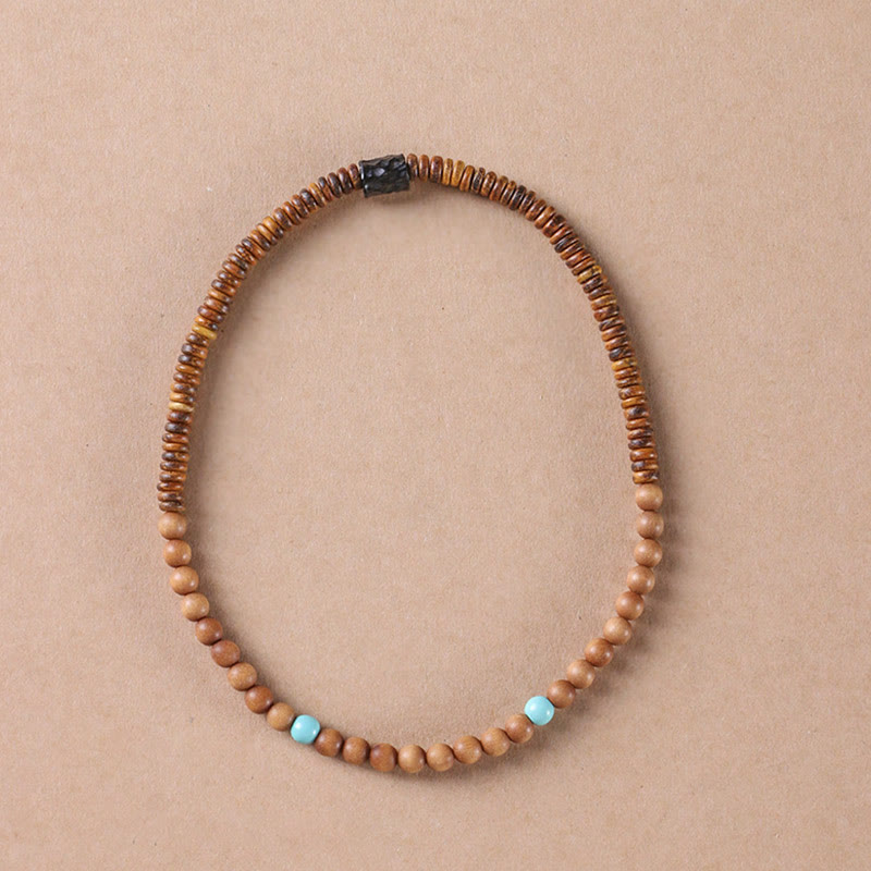 Buddha Stones Sandalwood Turquoise Protection Double Wrap Bracelet