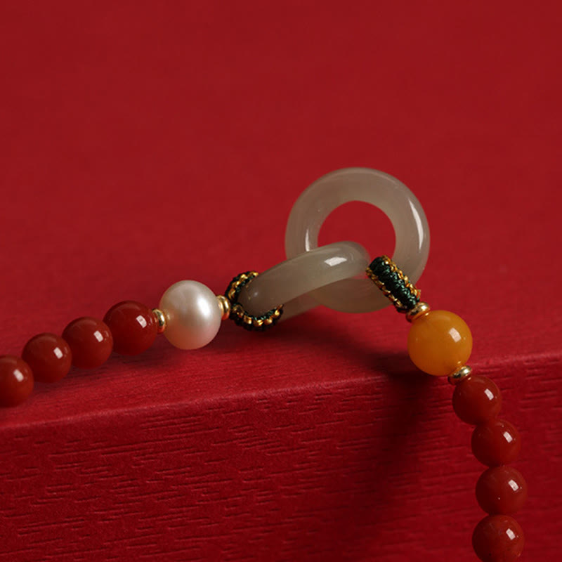 Fortune Jewel Natural Red Agate Hetian Jade Double Peace Buckle Confidence Bracelet
