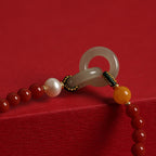 Fortune Jewel Natural Red Agate Hetian Jade Double Peace Buckle Confidence Bracelet