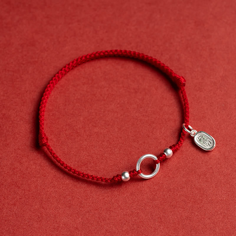 Fortune Jewel 925 Sterling Silver Lucky Fortune Peace Joy Lotus Peace Buckle Red String Bracelet