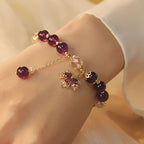 Fortune Jewel 14k Gold Plated Natural Amethyst Healing Maple Leaf Charm Bracelet