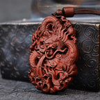 Fortune Jewel Lightning Struck Jujube Wood Double Dragon Relief Ward Off Evil Spirits Necklace Pendant