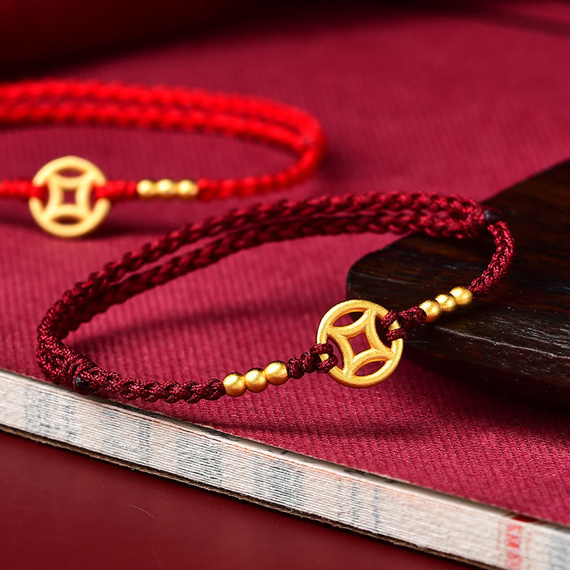 Fortune Jewel Copper Coin Strength Braided String Bracelet Anklet