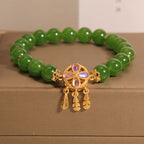 Fortune Jewel Green Jade Dreamcatcher Four Leaf Clover Luck Bracelet