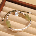 Fortune Jewel 925 Sterling Silver Natural Jade Fu Character Bamboo Abundance Bracelet