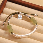 Fortune Jewel 925 Sterling Silver Natural Jade Fu Character Bamboo Abundance Bracelet