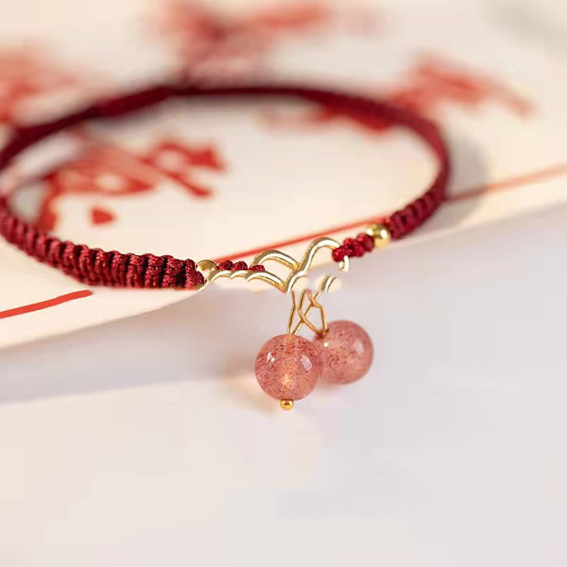 Fortune Jewel Natural Strawberry Quartz Amethyst Green Phantom Bead Positive Bracelet