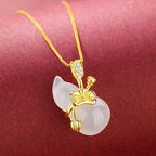 Fortune Jewel Cyan Jade Gourd Lotus Leaf Abundance Pendant Necklace Fortune Jewel