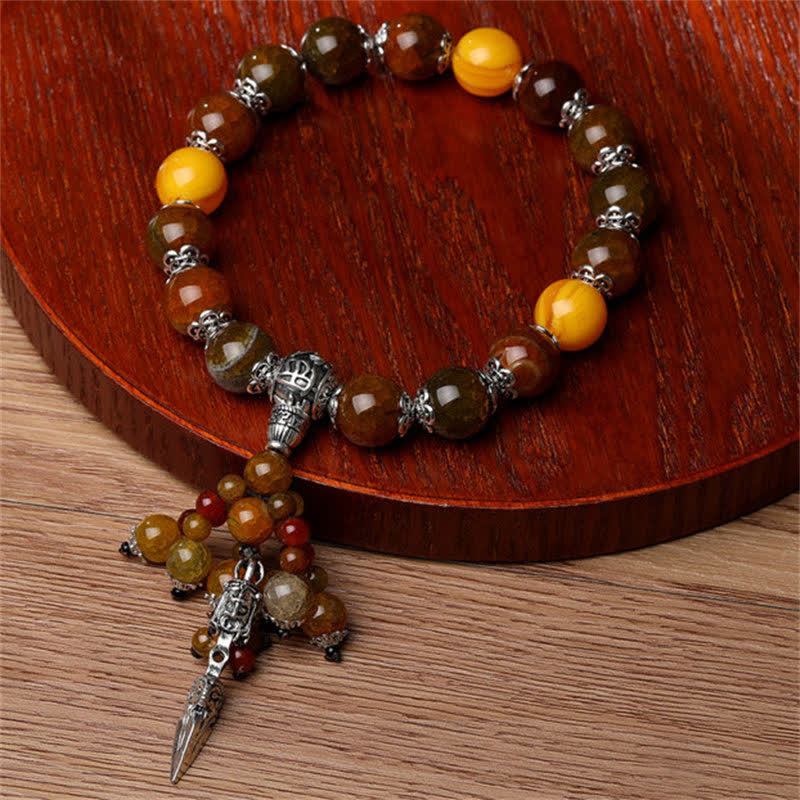 Fortune Jewel Natural Tiger Eye Red Agate Dragon Vein Agate Stone Vajra Dorje Power Healing Bracelet Car Decoration