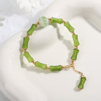 Fortune Jewel Green Bamboo Pattern Liuli Crystal Moss Agate Wealth Chain Bracelet