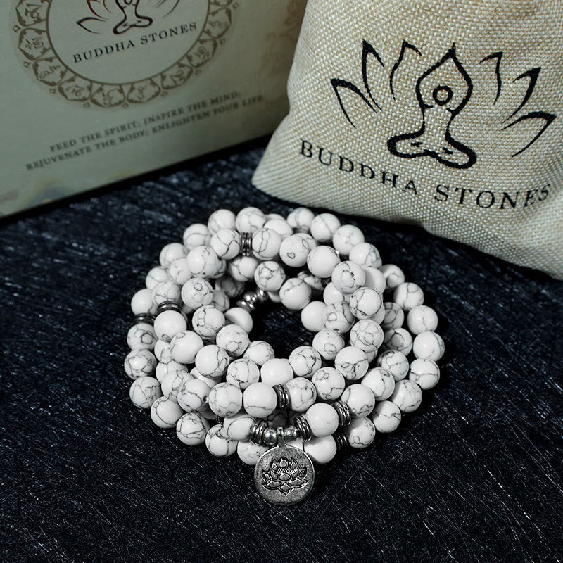Fortune Jewel White Turquoise Lotus Mala Healing Bracelet