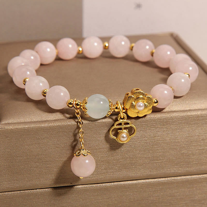 Fortune Jewel Natural Pink Crystal Lucky Flower Warmth Bracelet