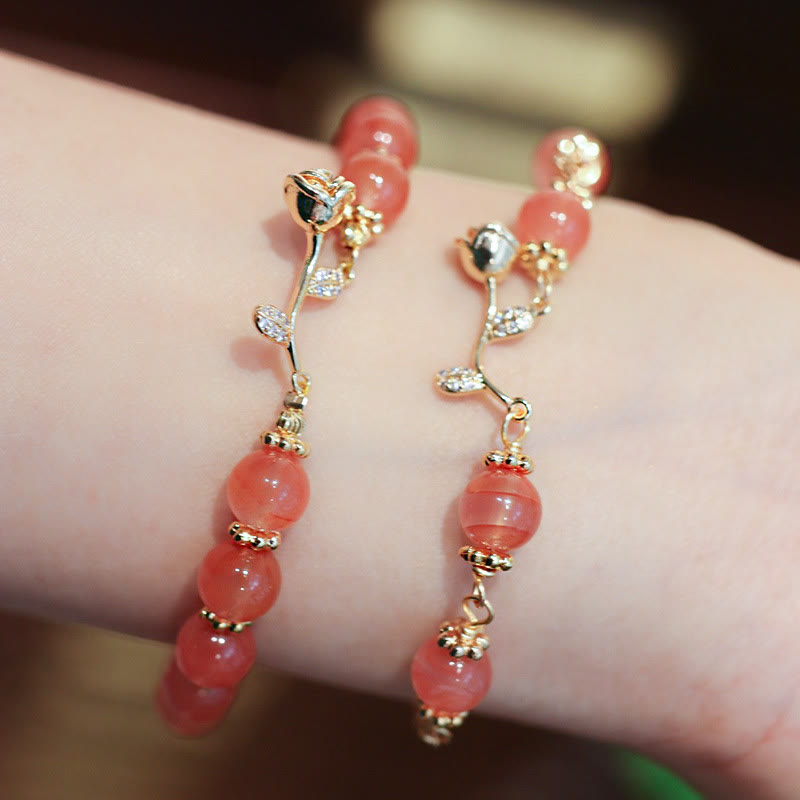 Fortune Jewel Natural Red Agate Rose Confidence Calm Chain Bracelet