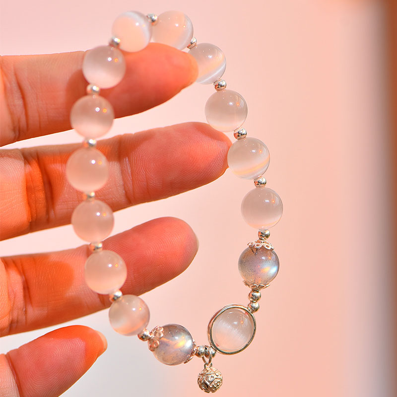 Fortune Jewel 925 Sterling Silver Cat Eye Moonstone Love Support Bracelet