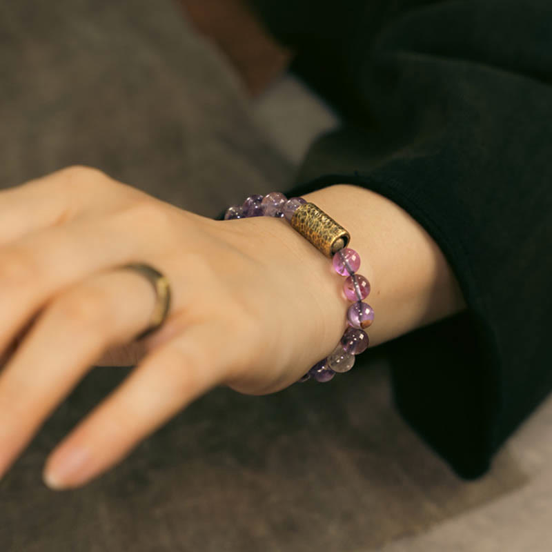 Fortune Jewel White Crystal Red Hematoid Quartz Gold Rutilated Quartz Purple Phantom Protection Bracelet