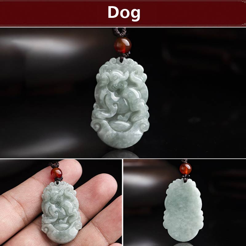 Fortune Jewel Natural Jade 12 Chinese Zodiac Sucess Pendant Necklace Fortune Jewel