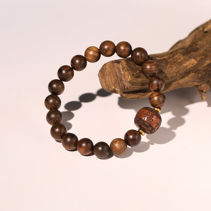 Fortune Jewel Rosewood Auspicious Clouds Totem Fu Character Bamboo Pattern Warmth Bracelet