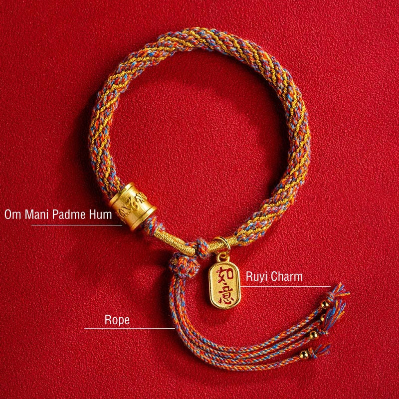 Fortune Jewel Handmade Multicolored Tibetan Om Mani Padme Hum Ruyi Auspicious Charm Braided Bracelet