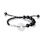 Fortune Jewel 925 Sterling Silver Black Obsidian Agate Peace Buckle Strength Bracelet