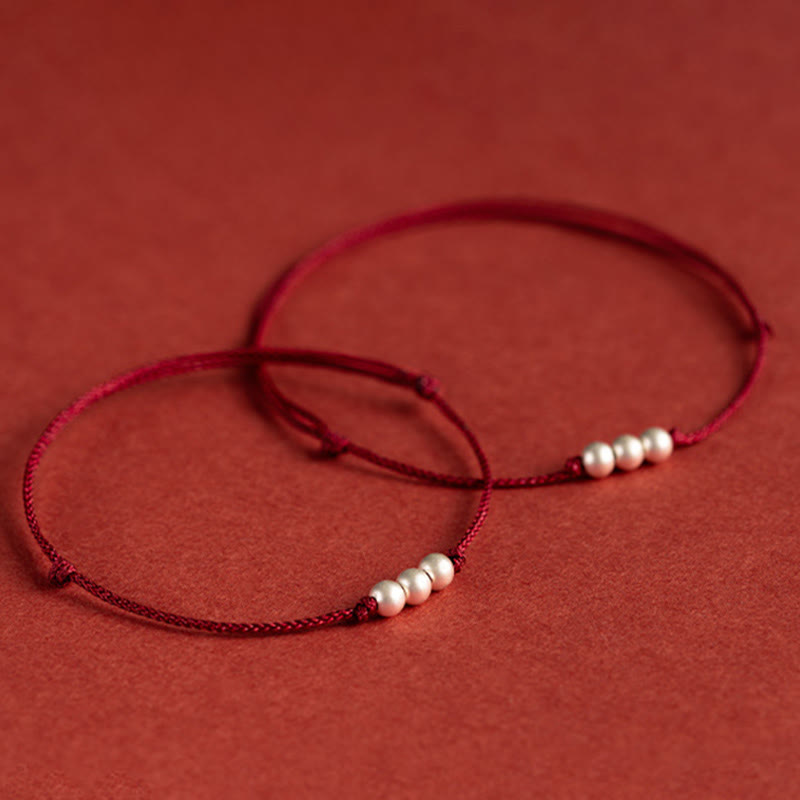 Fortune Jewel 925 Sterling Silver Three Beads Protection String Bracelet Anklet