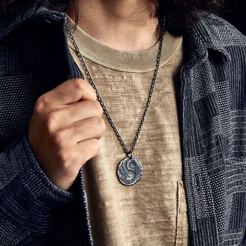 Fortune Jewel 990 Sterling Silver Yin Yang Hammer Texture Harmony Necklace Pendant Fortune Jewel