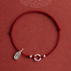 Fortune Jewel 925 Sterling Silver Lucky Fortune Peace Joy Lotus Peace Buckle Red String Bracelet