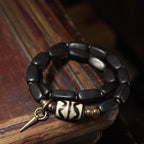 Fortune Jewel Tibet Ebony Wood Dzi Bead Copper Balance Double Wrap Bracelet