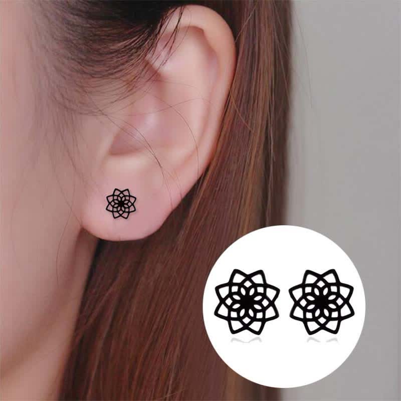 Fortune Jewel Tibetan Lotus Pattern New Beginning Stud Earrings