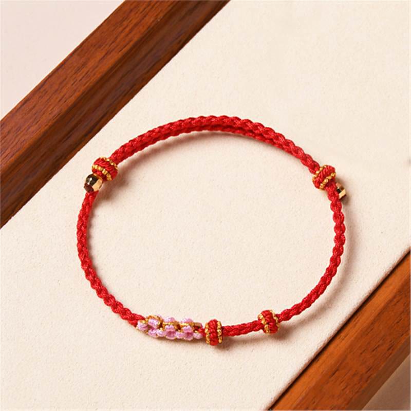 Fortune Jewel Handmade Peach Blossom Protection Braided Rope Bracelet