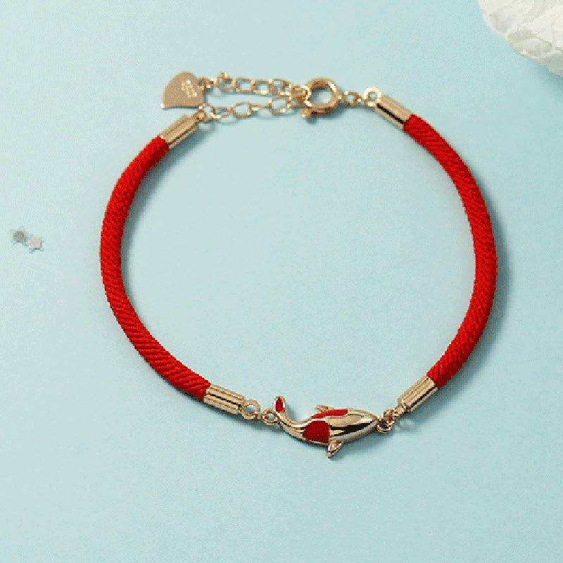 Fortune Jewel Copper Koi Fish Wealth Necklace Pendant Red Rope Bracelet Earrings Set