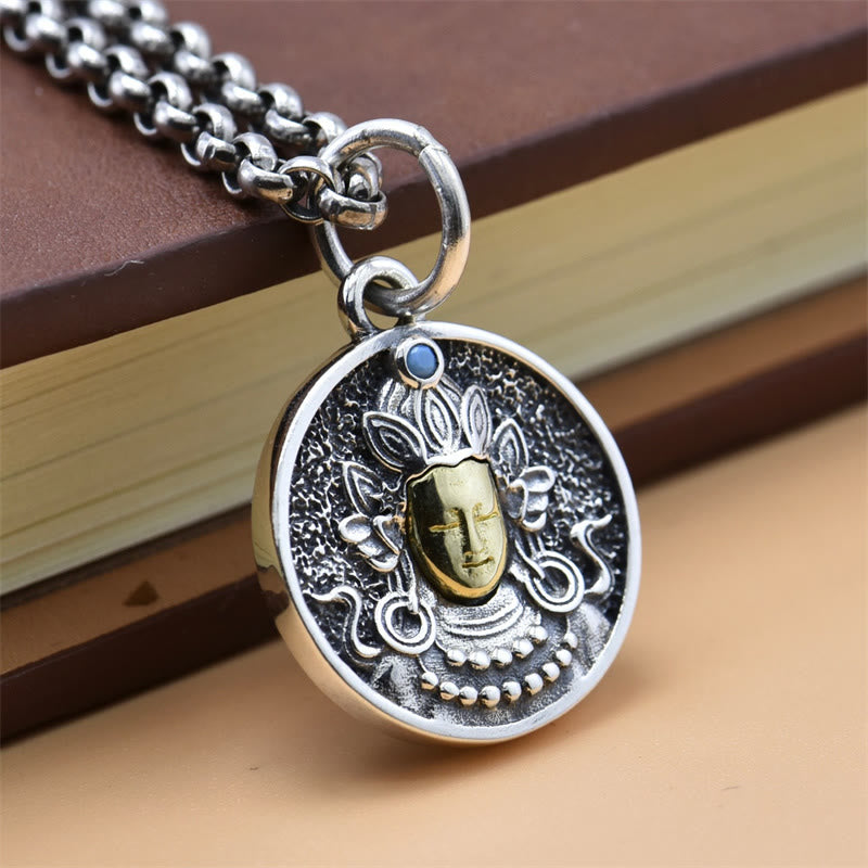 Fortune Jewel 925 Sterling Silver Green Tara Double Dorje Vajra Protection Necklace Pendant Fortune Jewel