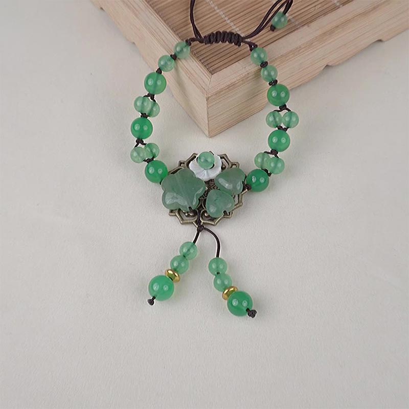 Fortune Jewel Natural Green Jade Luck Dangling Flower Bracelet