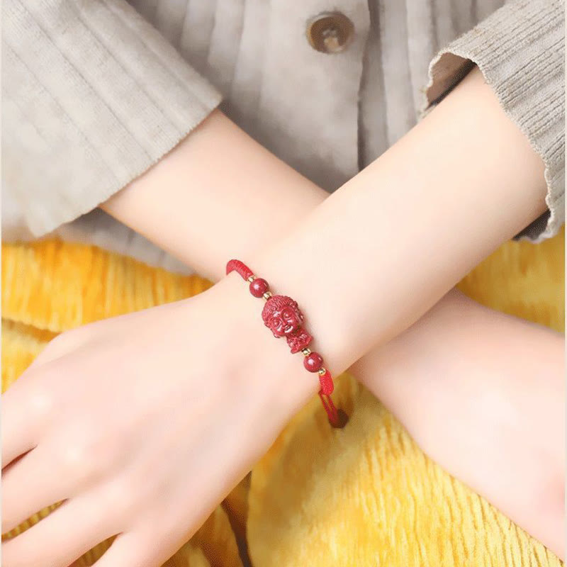 Fortune Jewel Chinese Zodiac Natal Buddha Cinnabar Amulet Blessing String Bracelet