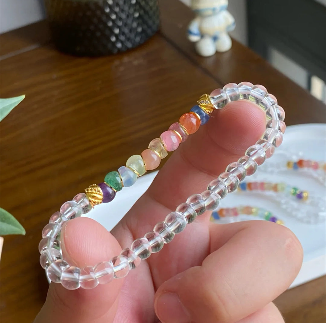 Natural White Crystal Precision-Cut Abacus Bead Bracelet - Unisex Design