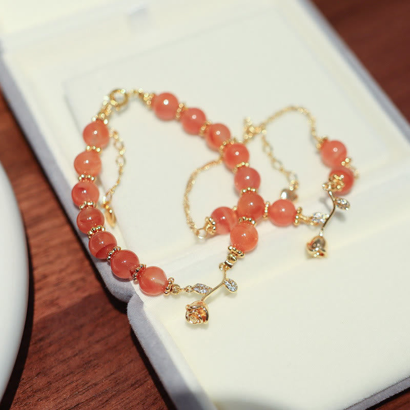 Fortune Jewel Natural Red Agate Rose Confidence Calm Chain Bracelet