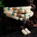 Fortune Jewel Natural White Bodhi Seed Mala 108 Beads Wealth Bracelet