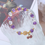 Fortune Jewel Natural Amethyst White Crystal Positive Cherry Charm Bracelet