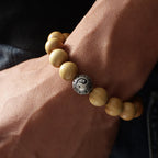 Fortune Jewel Tibet Peach Wood Lotus Cinnabar Bagua Yin Yang Luck Wealth Bracelet