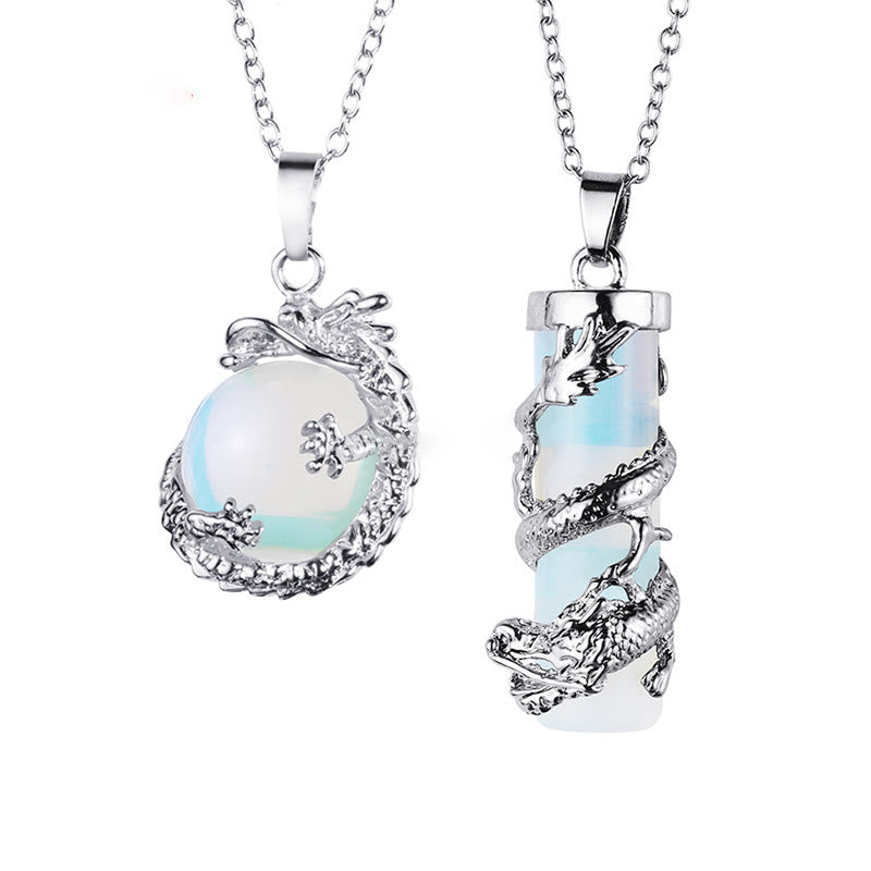 Fortune Jewel 2pc Dragon Wrapped Round Ball Gemstone Couple Necklace Pendant
