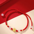 Fortune Jewel Handmade 925 Sterling Silver Peach Blossom Cherry Sakura Chalcedony Bead Luck Red Rope Bracelet