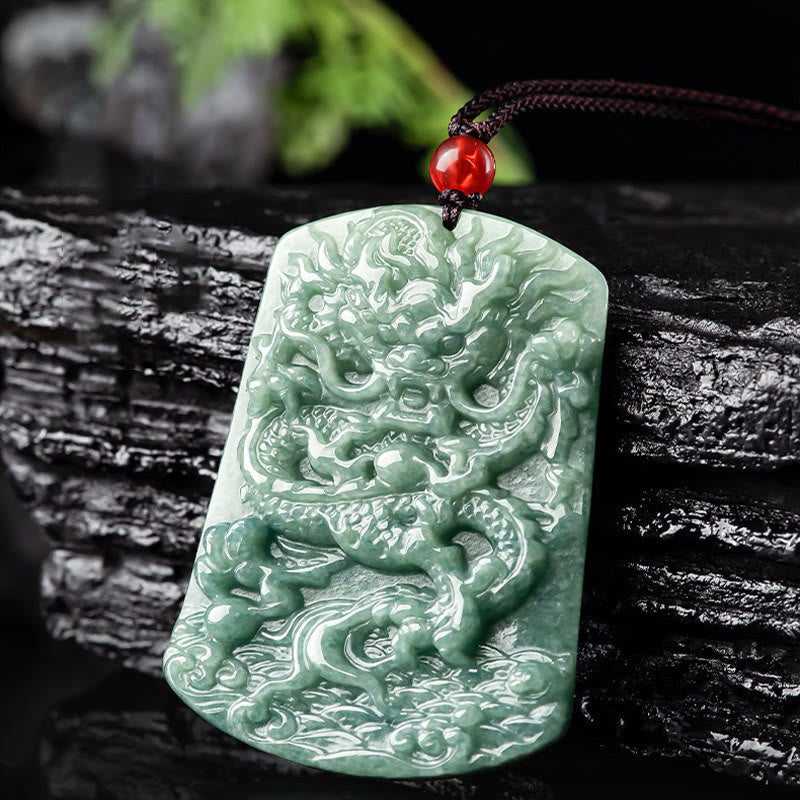 Buddha Stones Natural Jade Chinese Zodiac Dragon Sea Luck String Necklace Pendant Fortune Jewel