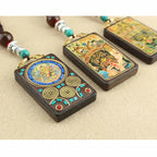 Fortune Jewel Tibet God of Wealth Thangka Ebony Peace Necklace Pendant